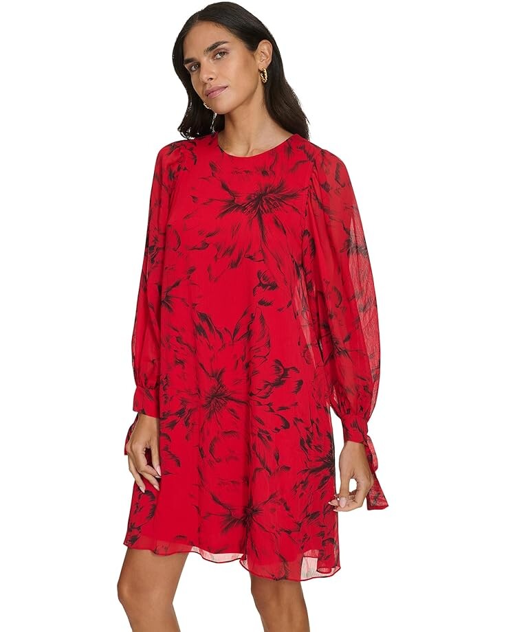 

Платье Calvin Klein Floral Shift Dress, цвет Red/Black Multi