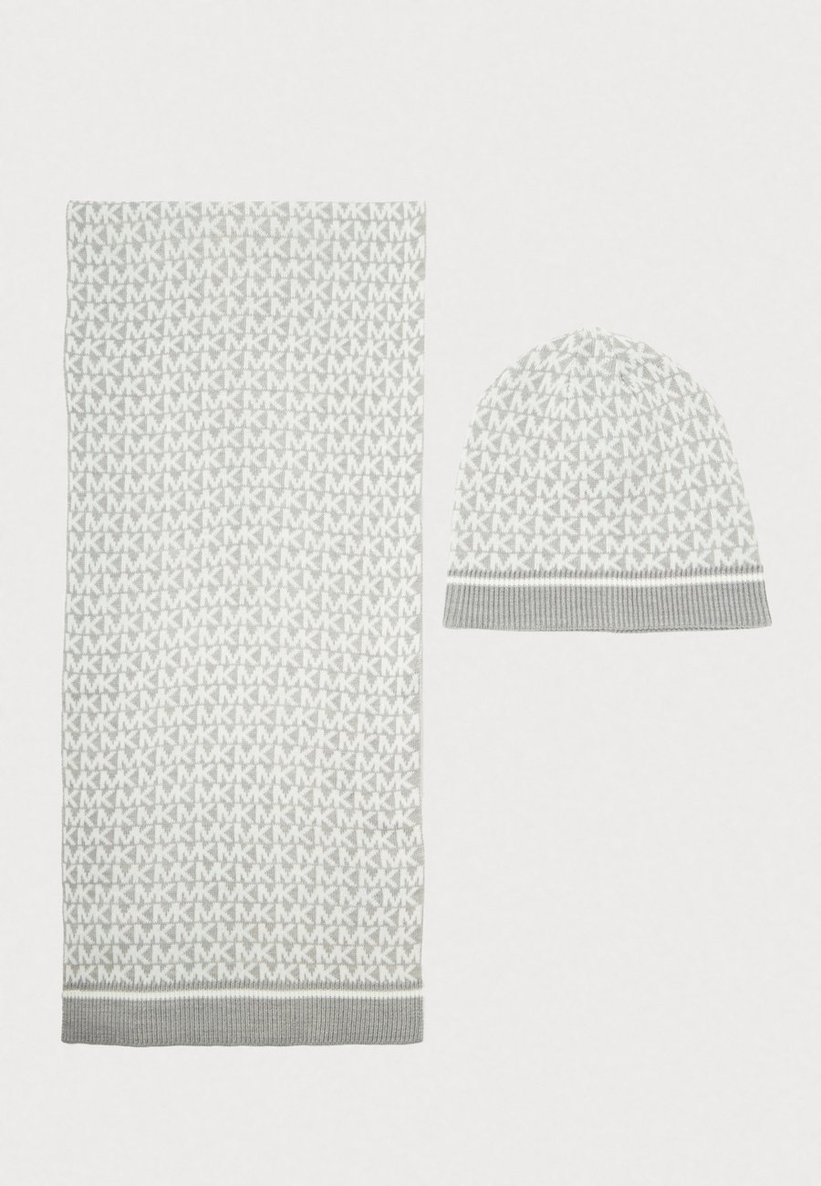 

Шапка MICHAEL Michael Kors SMALLEST BEANIE SCARF BOX SET, Pearl Heather Grey/Cream/Light Grey