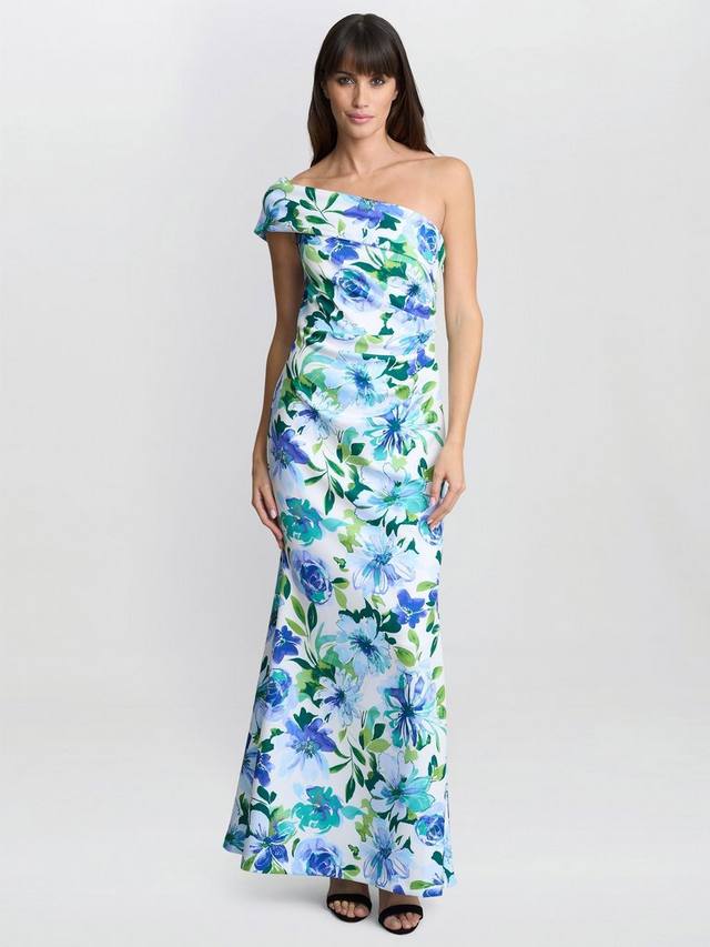 

Цветочное платье макси с открытыми плечами и сборками Gina Bacconi, Blue