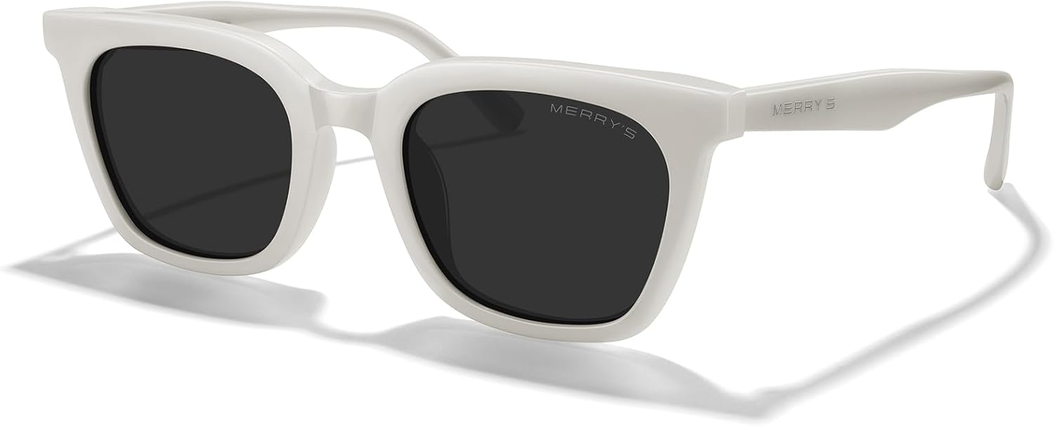 

Современные солнцезащитные очки MERRY'S для мужчин и женщин, квадратные, из ацетата, с поляризацией и защитой от УФ-излучения UV400, модель S6193, Creamy White Frame/Black Lens