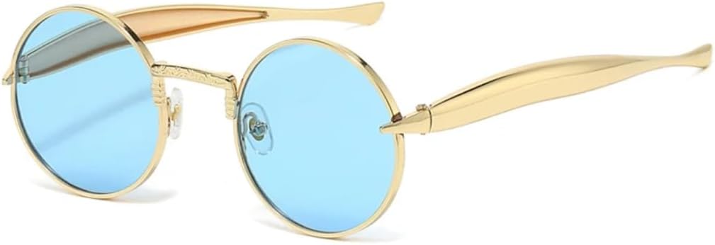 

Ретро маленькие круглые металлические мужские солнцезащитные очки, модные прозрачные линзы цвета океана, защита от УФ-излучения UV400, женские трендовые очки в стиле панк TVTBBVV, Golden Blue