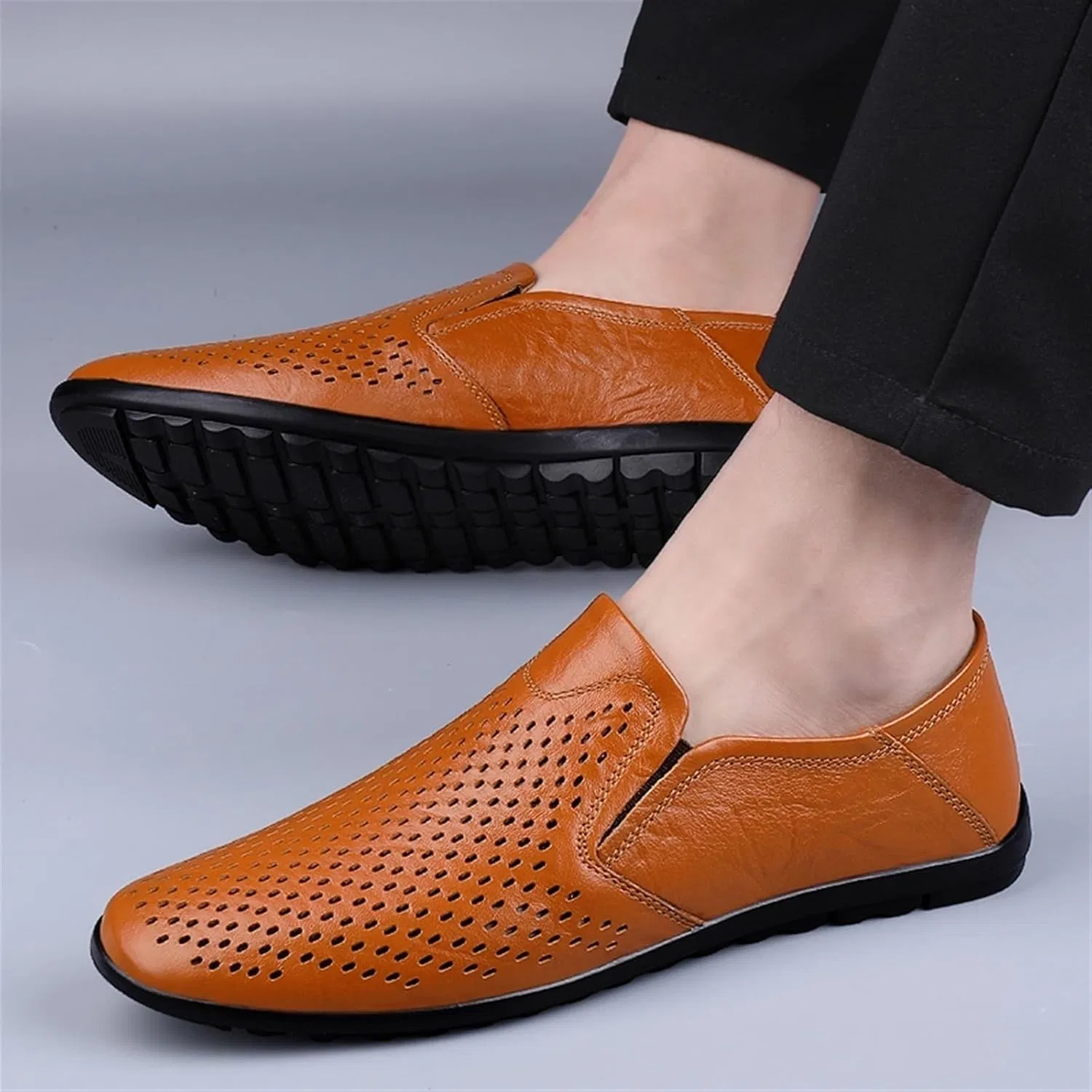 Лоферы мужские Leather Loafers, Желтый DHFIRUFSHLO — фото 3