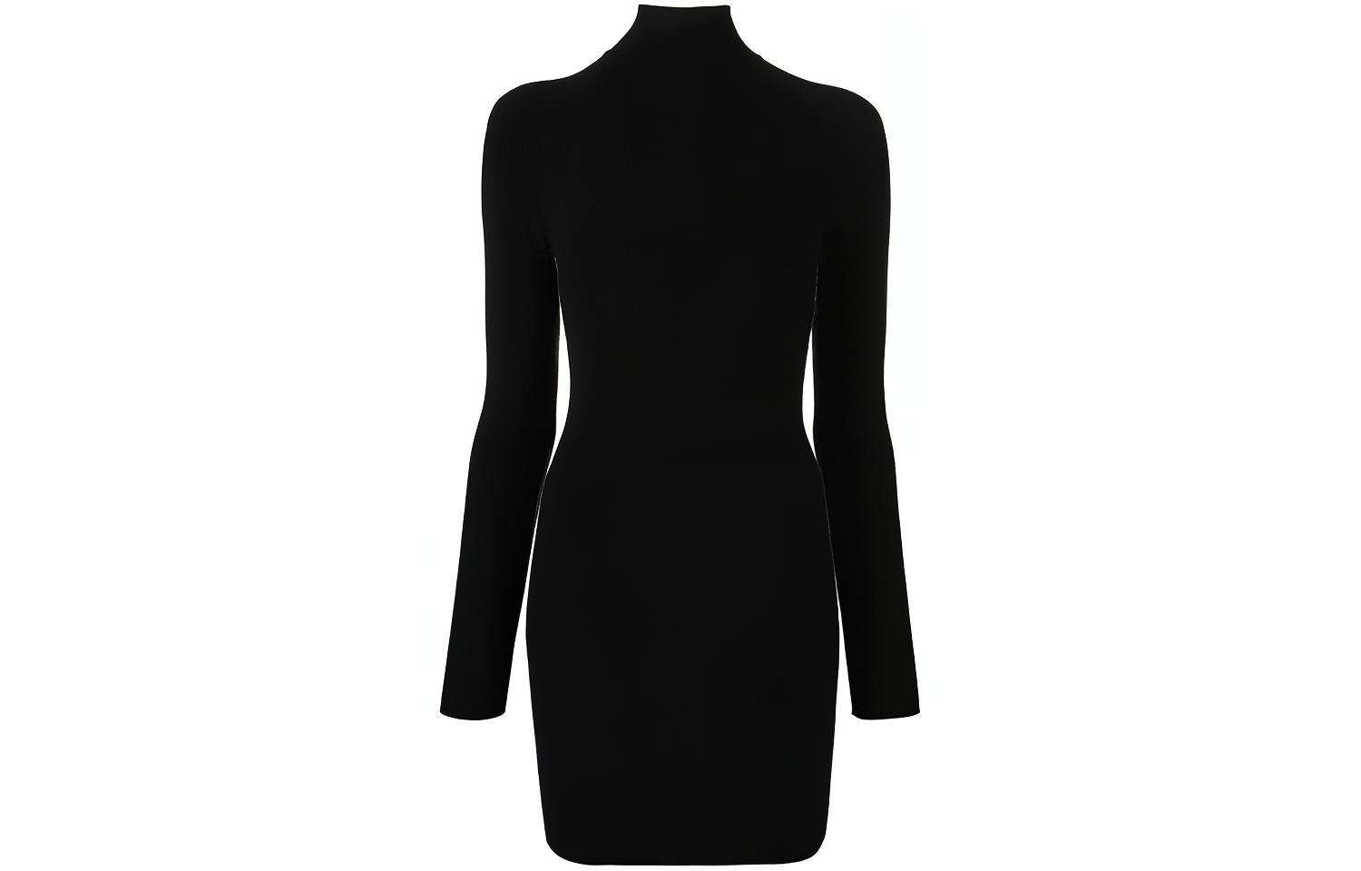 Интарсия вязка логотип платье с длинным рукавом Alexander Wang, черный