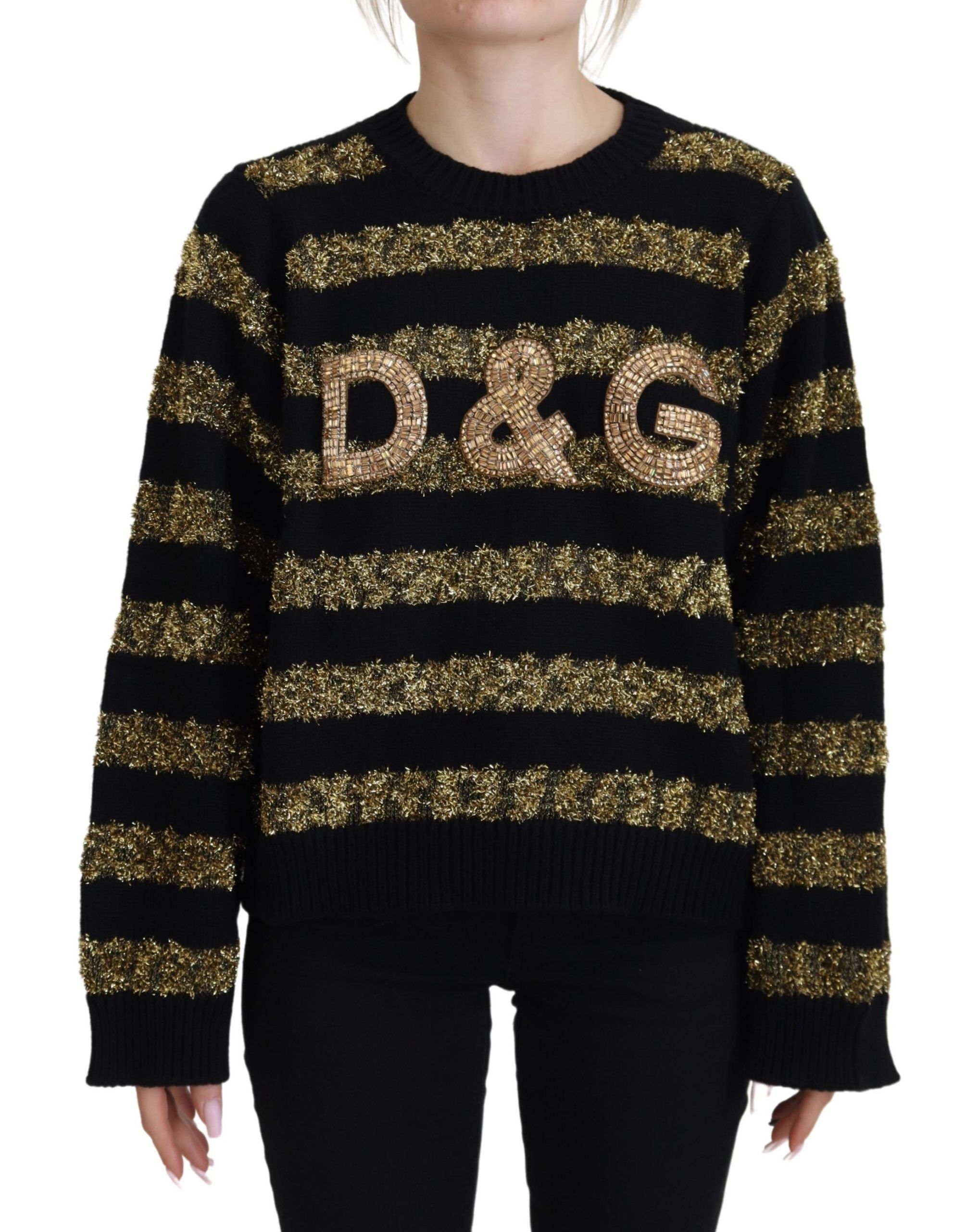 

Элегантный черно-золотой свитер с кристаллами Dolce & Gabbana