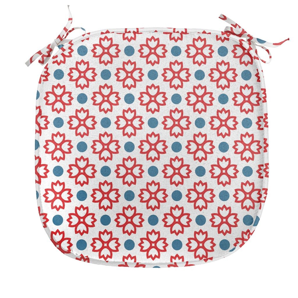 

ABAKUHAUS Подушка для обеденного стула с цветочным рисунком, абстрактная европейская природа, декоративная водонепроницаемая подушка с ремнями для кухонных сидений, 40 см x 40 см, белый синий красный