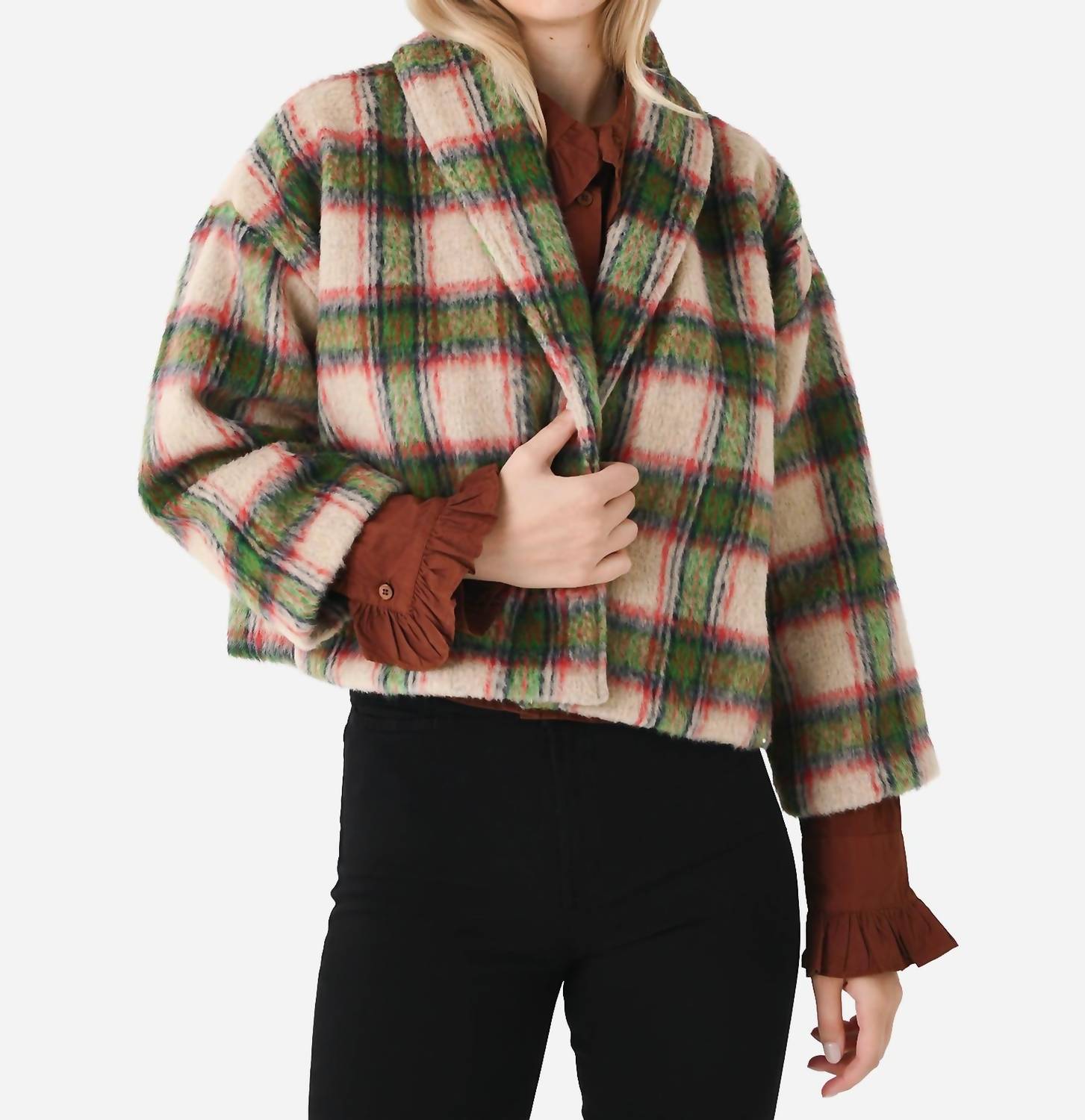 

Укороченный жакет с воротником-шалью из мохера в клетку Never a Wallflower, цвет plaid mohair