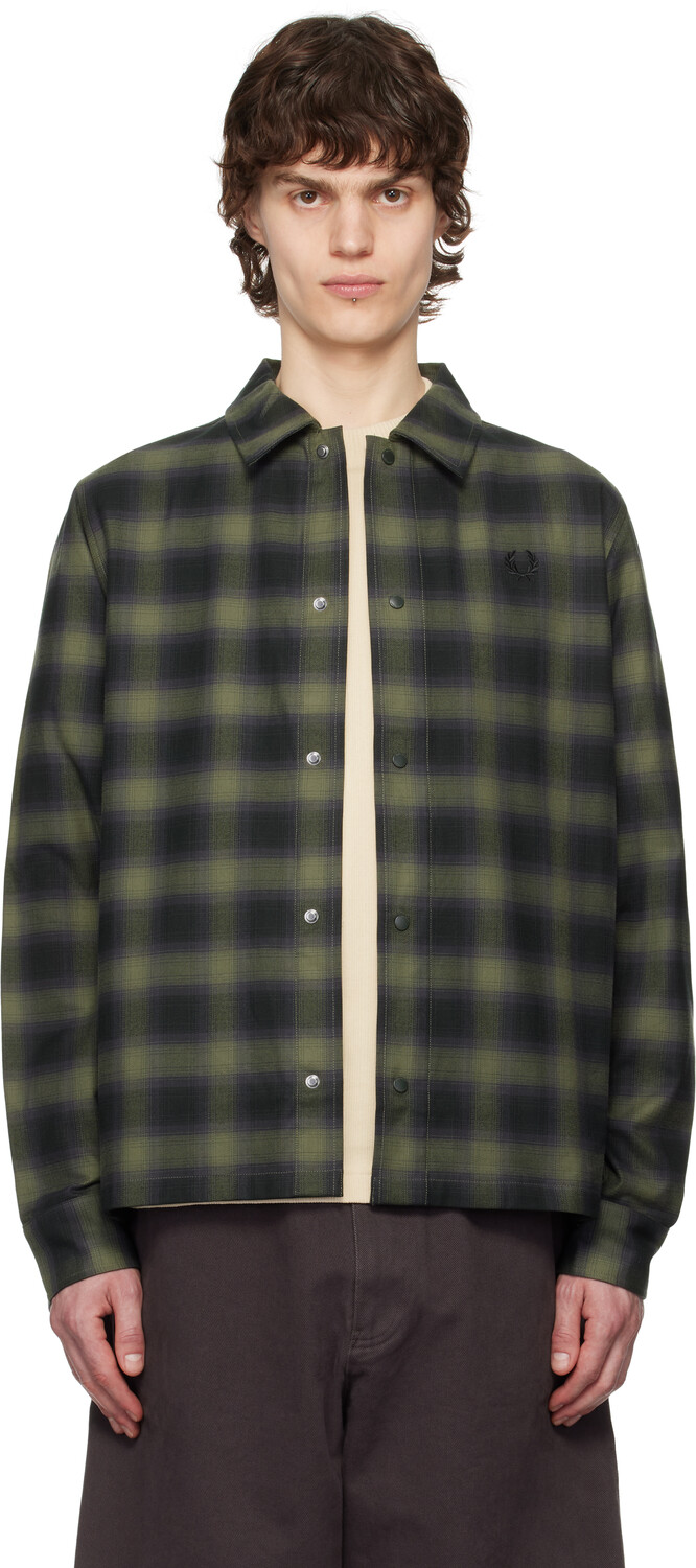 

Зеленая размытая клетчатая рубашка Fred Perry