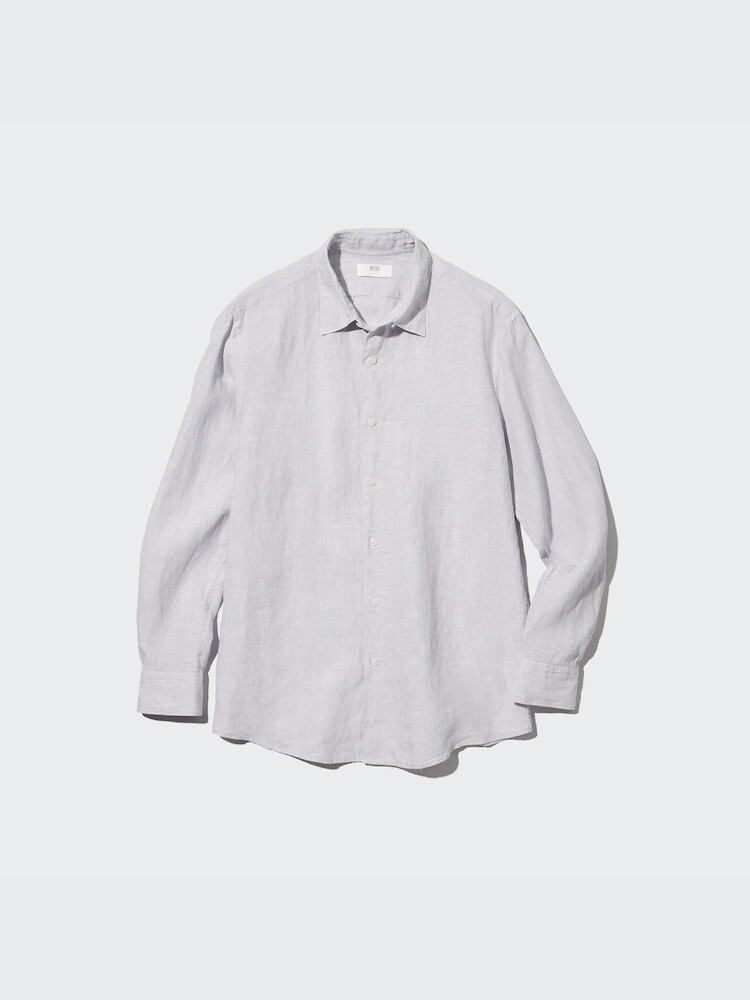 Рубашка из 100% льна премиум-класса Uniqlo, цвет 57 зеленый — фото 2