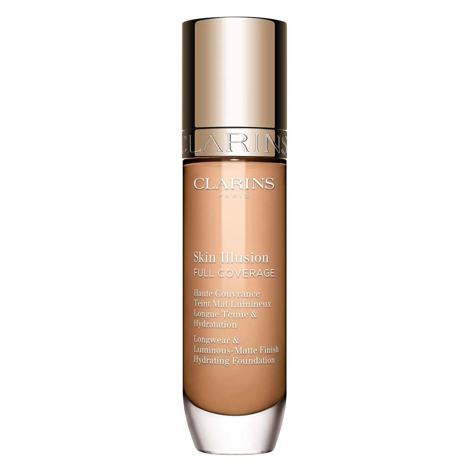 Clarins Skin Illusion Longwear Full Coverage Foundation, матовое сияние, 24 часа стойкости и увлажнения, естественный вид, устойчивость к переносу, поту и смазыванию, с гиалуроновой кислотой, 30 мл, 108.3N Light-medium beige with neutral underto...
