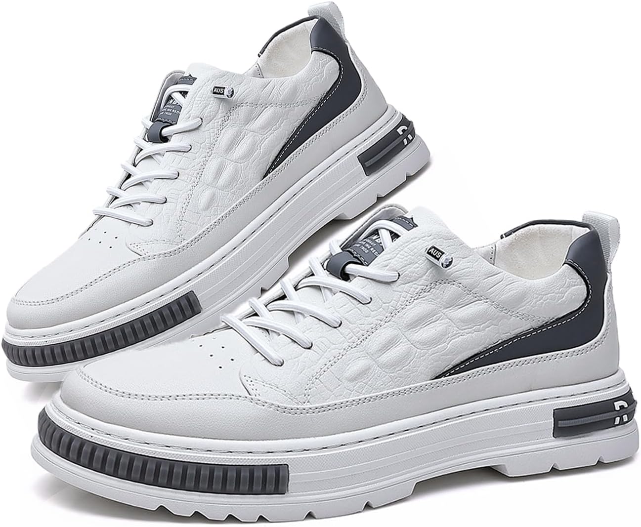 

Мужские слипоны AngryMonkey из кожи, нескользящие, повседневные модные кроссовки с эффектом увеличения роста, из коровьей кожи с тиснением под крокодила, белый