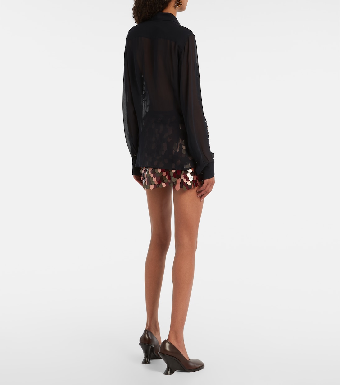 Прозрачная рубашка, украшенная кристаллами Dries Van Noten, темно-синий — фото 3