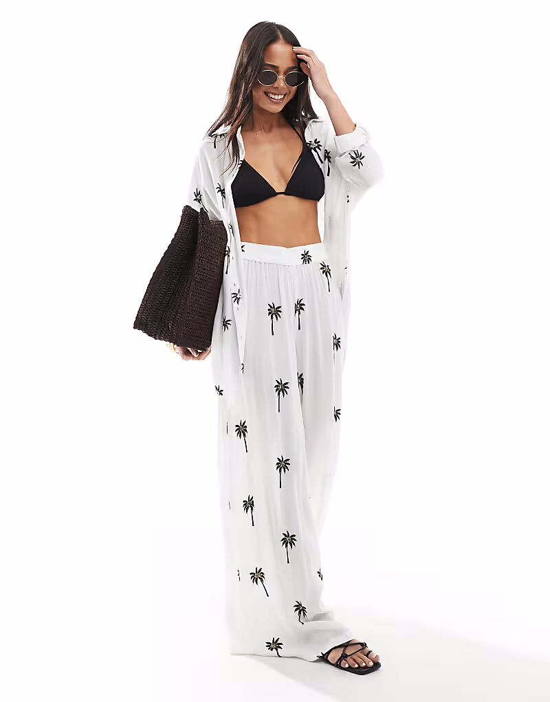 

Пляжные брюки South Beach с вышивкой белого цвета