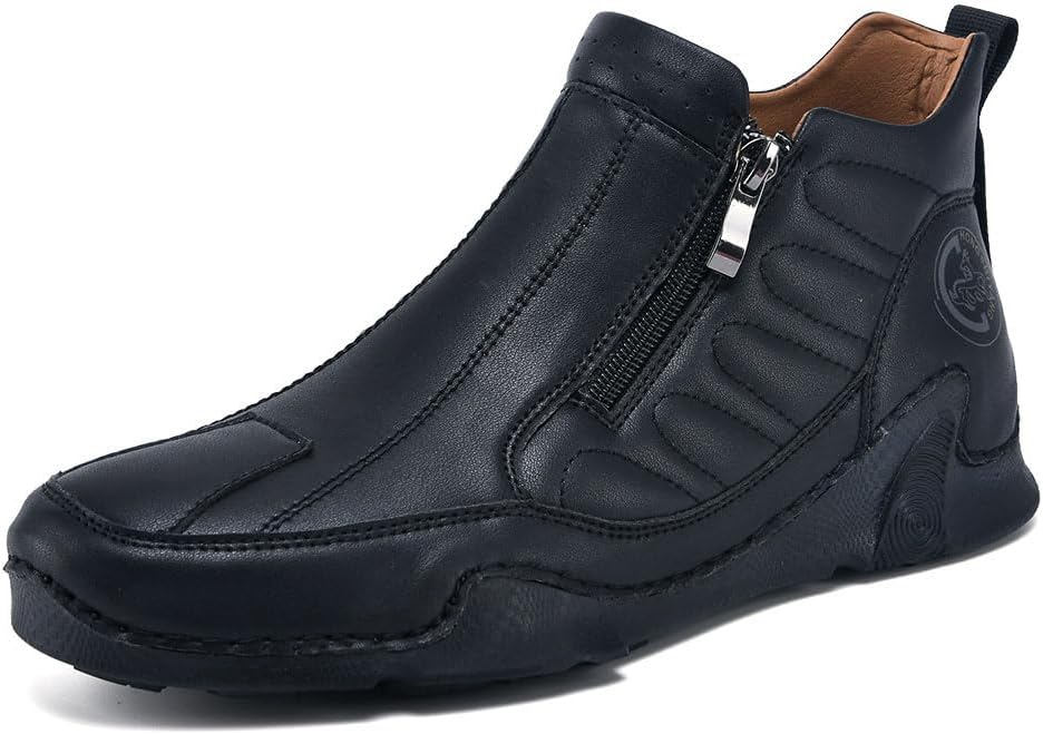 

Мужские повседневные ботинки-чукка на голую ногу, с молнией, кожаные, слипоны для ходьбы и вождения Tsuukuie, черный