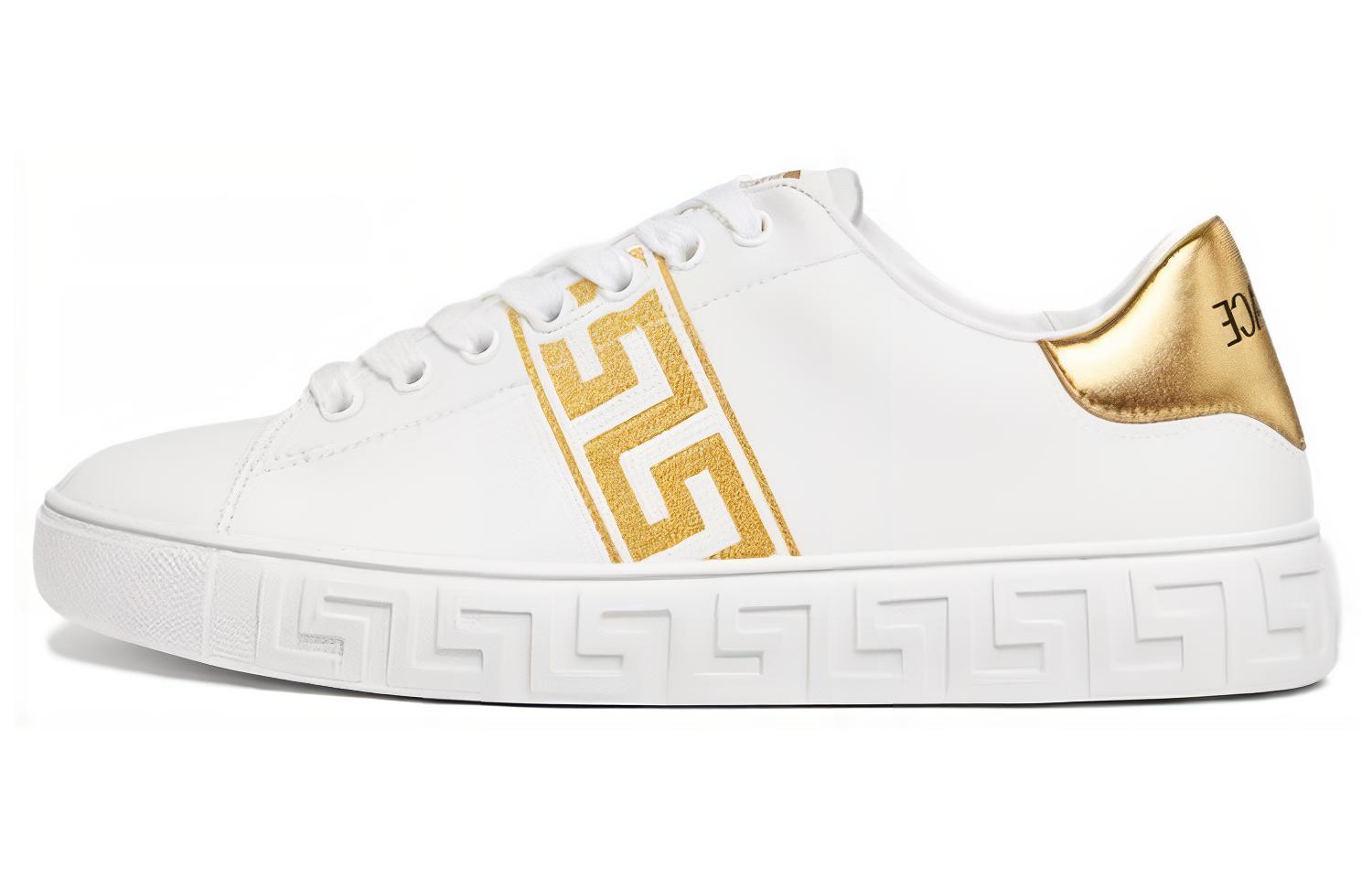 VERSACE Кроссовки с вышитым узором Greca «Белое золото»