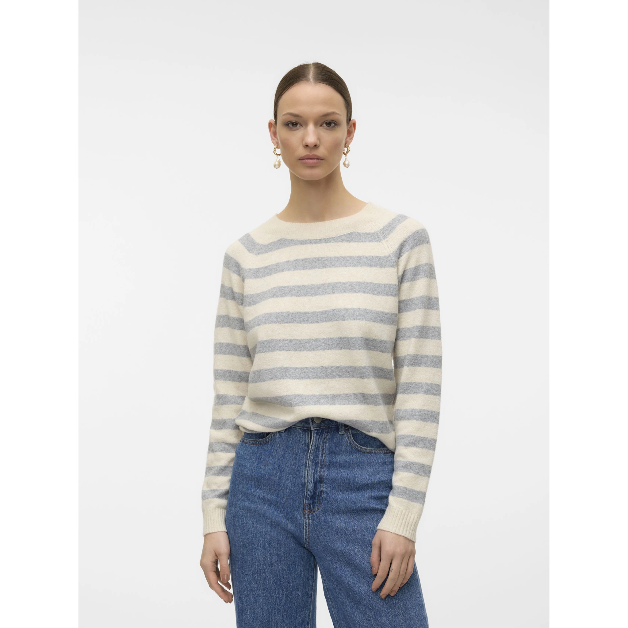

Свитер Vero Moda с круглым вырезом "VMDOFFY LS O-NECK BLOUSE GA NOOS", цвет Birch Stripes:W. Lgm