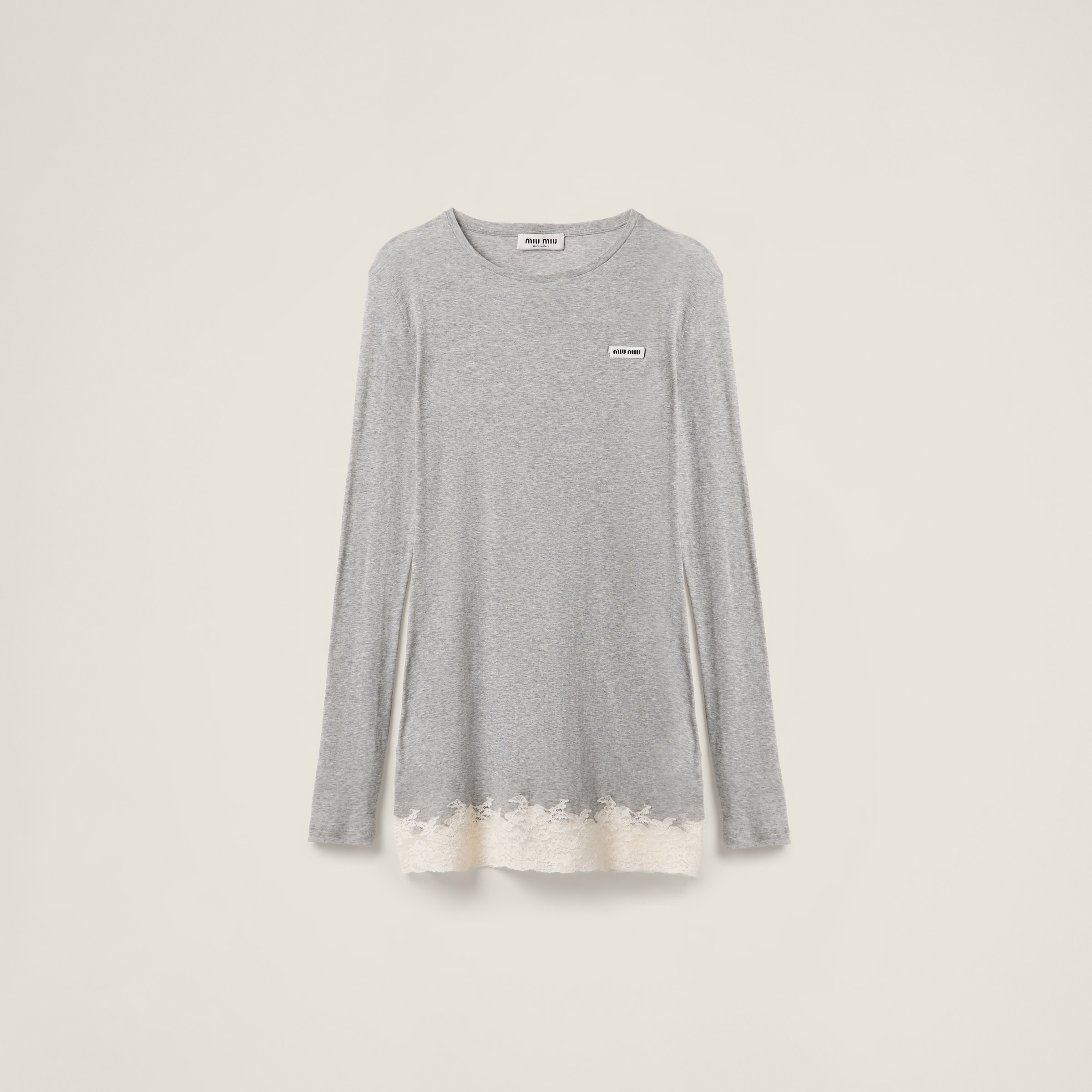 

Платье из рубчатого трикотажа и кружева MIU MIU, серый