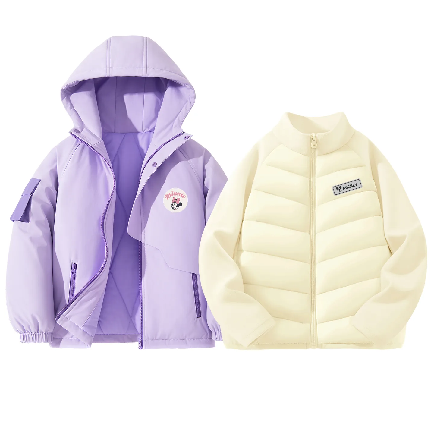Детская утепленная куртка с капюшоном Disney, [Thickened Thermal]Dini Round Hook-and-Loop K Soft Purple+DiH Square Hook-and-Loop K Ecru