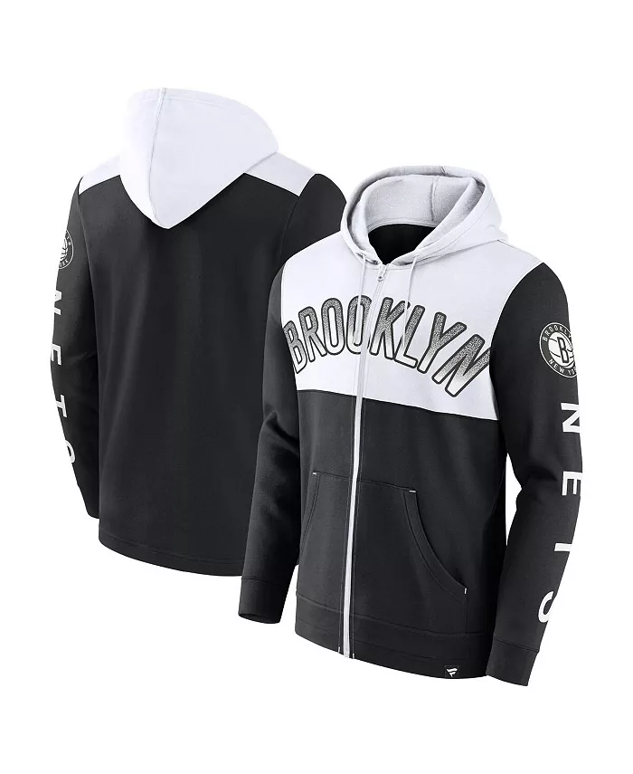 

Мужская худи Brooklyn Nets Skyhook с цветными блоками, черно-белая, на молнии Fanatics