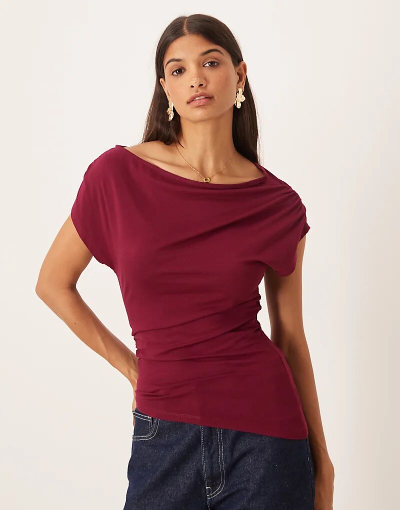 

Свободный асимметричный удлиненный топ ASOS DESIGN со сборками сливового цвета