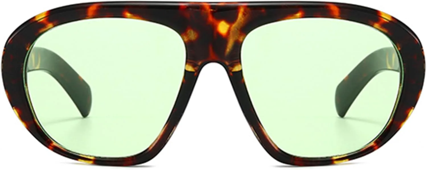 

Солнцезащитные очки Bullabulling Retro Pilot для женщин и мужчин, модель 2026, с увеличенными овальными линзами, стильные, с плоской верхней частью, Leopard Green