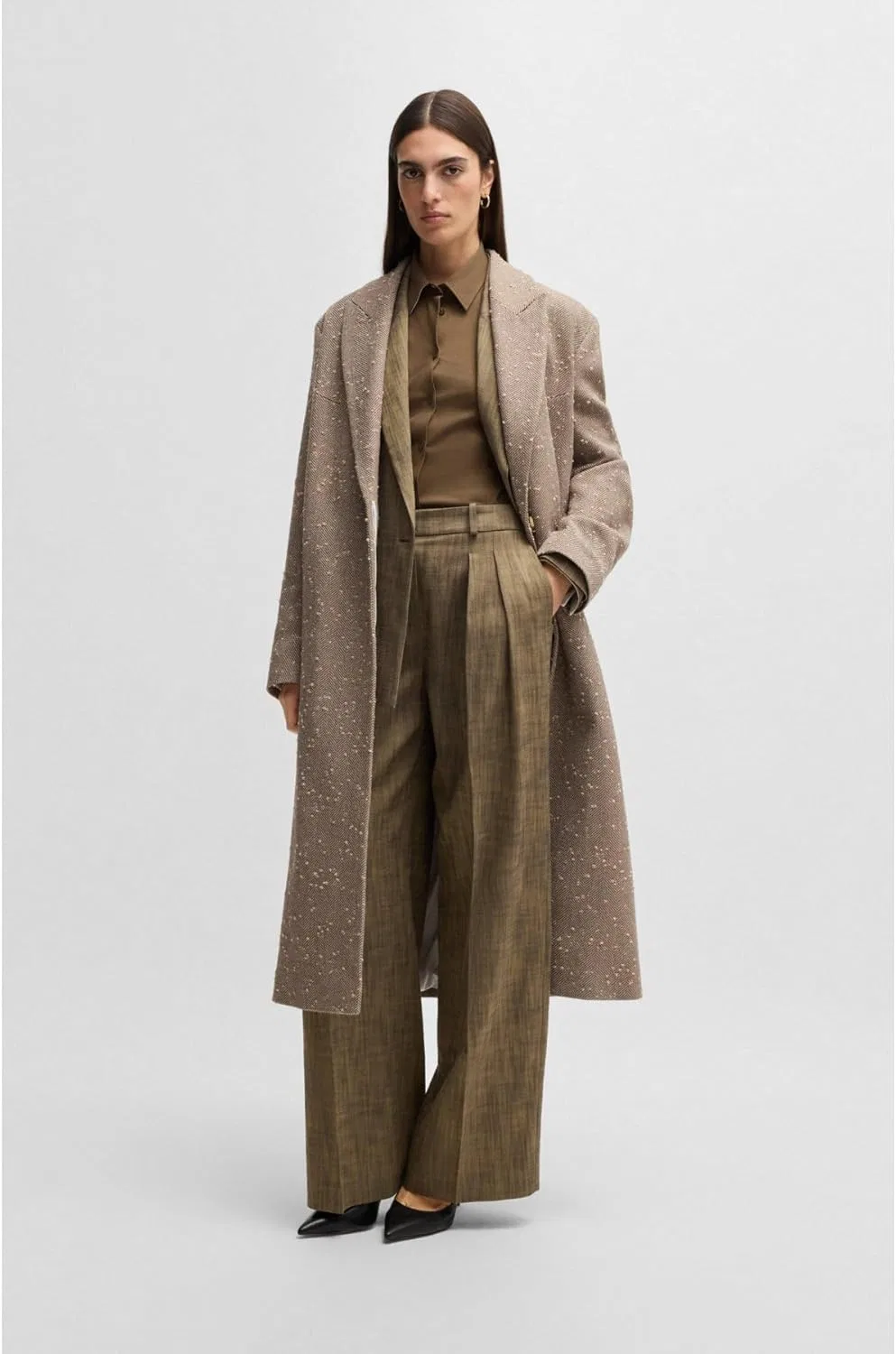 Блуза, женская, Extra Slim Fit, BOSS, коричневый — фото 2