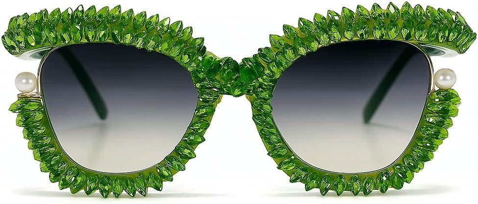 

bullabulling Модные солнцезащитные очки «кошачий глаз» с блестками и стразами для женщин. Элегантные солнцезащитные очки с жемчужной отделкой. Женские очки с бриллиантами, Green