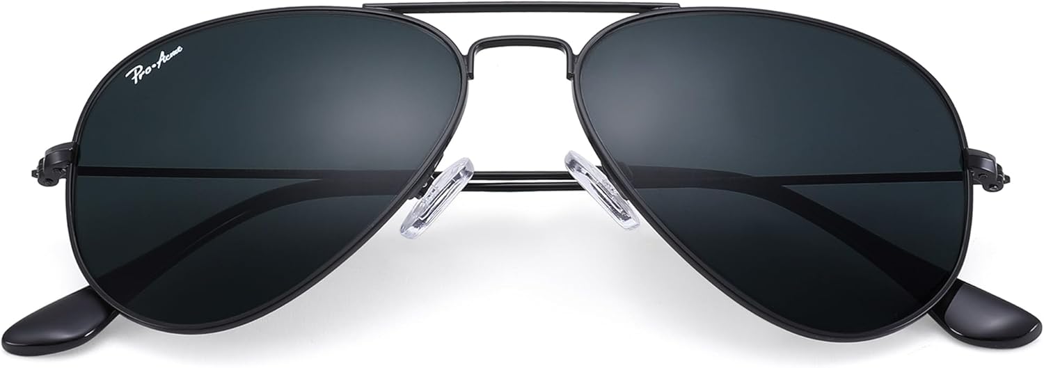 

Солнцезащитные очки Pro Acme Small Aviator с линзами из стекла, классической металлической оправой и защитой от УФ-излучения UV400, размер 55 мм, для мужчин и женщин, B Black/Grey