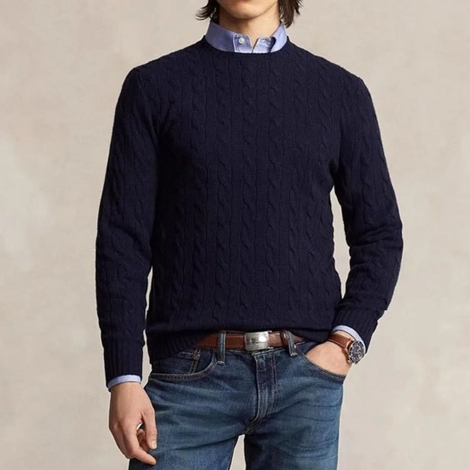 Мужской свитер Crewneck Slim Fit с узором Twist, легкий, для осени и зимы — фото 4