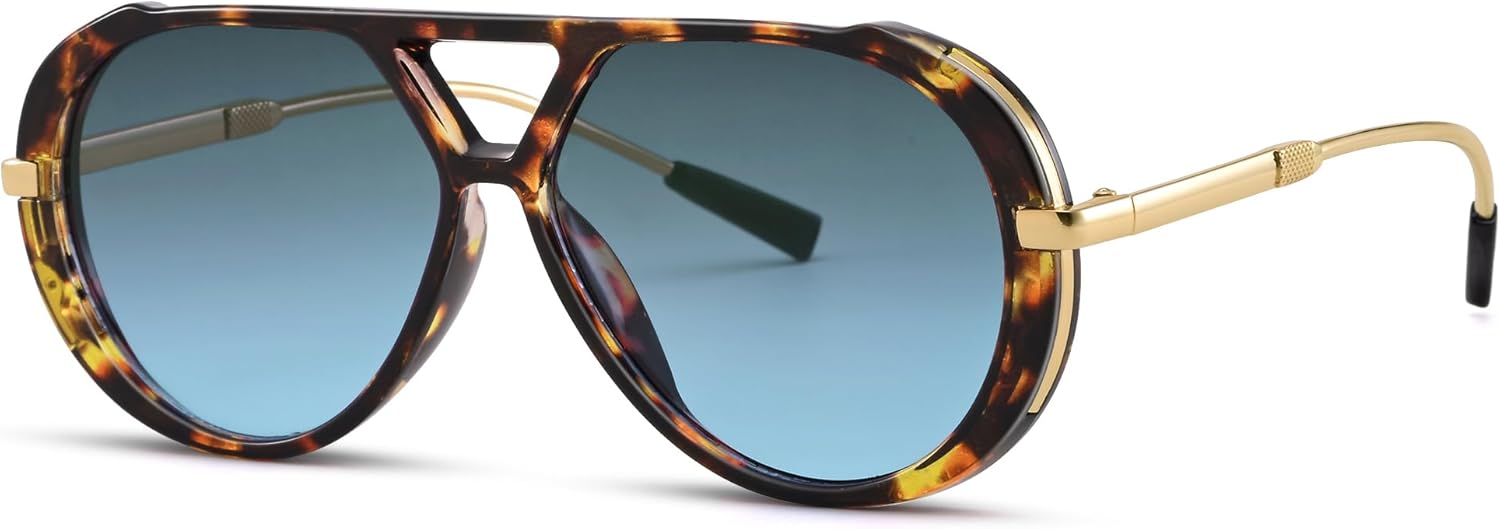 

Модные солнцезащитные очки-авиаторы RAY SOL большого размера для женщин и мужчин, в стиле ретро 70-х годов, с двойной перемычкой и металлическими вставками, Leopard Frame/Gray Blue Lens