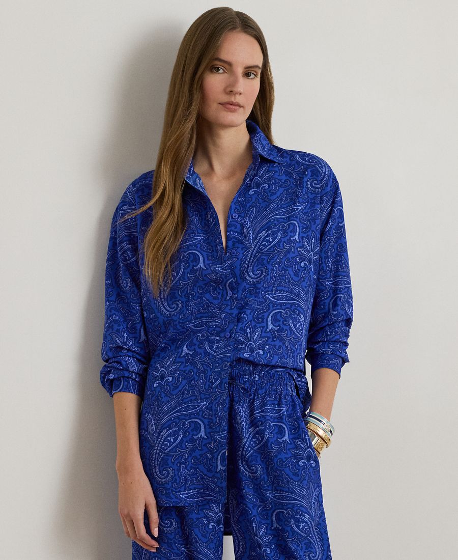 

Короткая рубашка с длинными рукавами из крепа с узором пейсли Lauren Ralph Lauren, Blue Multi