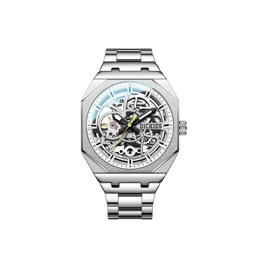 

Dickies Часы Starlight Collection Wrist Watch Mechanical Movement Stainless Steel Watchband Skeleton Dial Unisex Box, [Stainless Steel]CL-549DS-S1JX