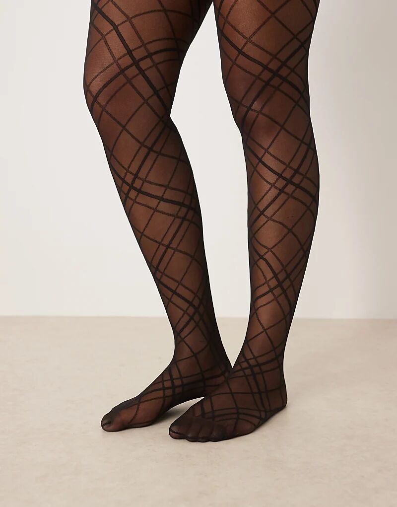 

Суперэластичные колготки с клетчатым узором ASOS DESIGN Curve черного цвета