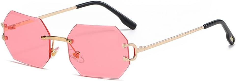 

модные женские солнцезащитные очки без оправы, восьмиугольные, с защитой от УФ-излучения UV400, без оправы, золотистые металлические прямоугольные очки WNCKSQ, Gold With Pink