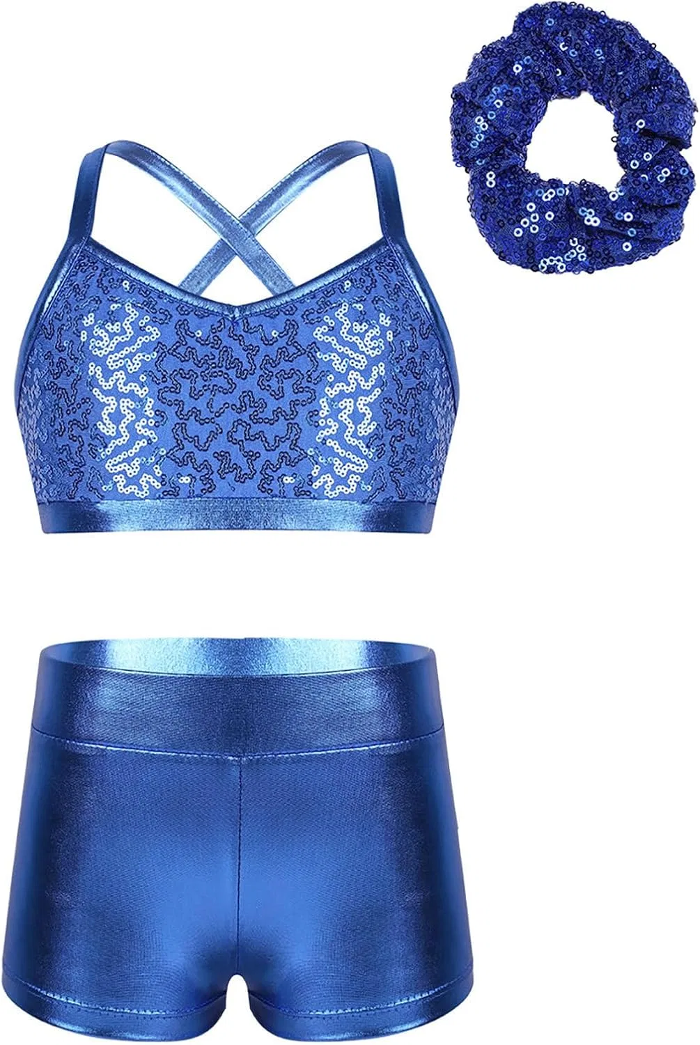 Детский спортивный костюм с пайетками Sinleey, топ и шорты, Light Blue