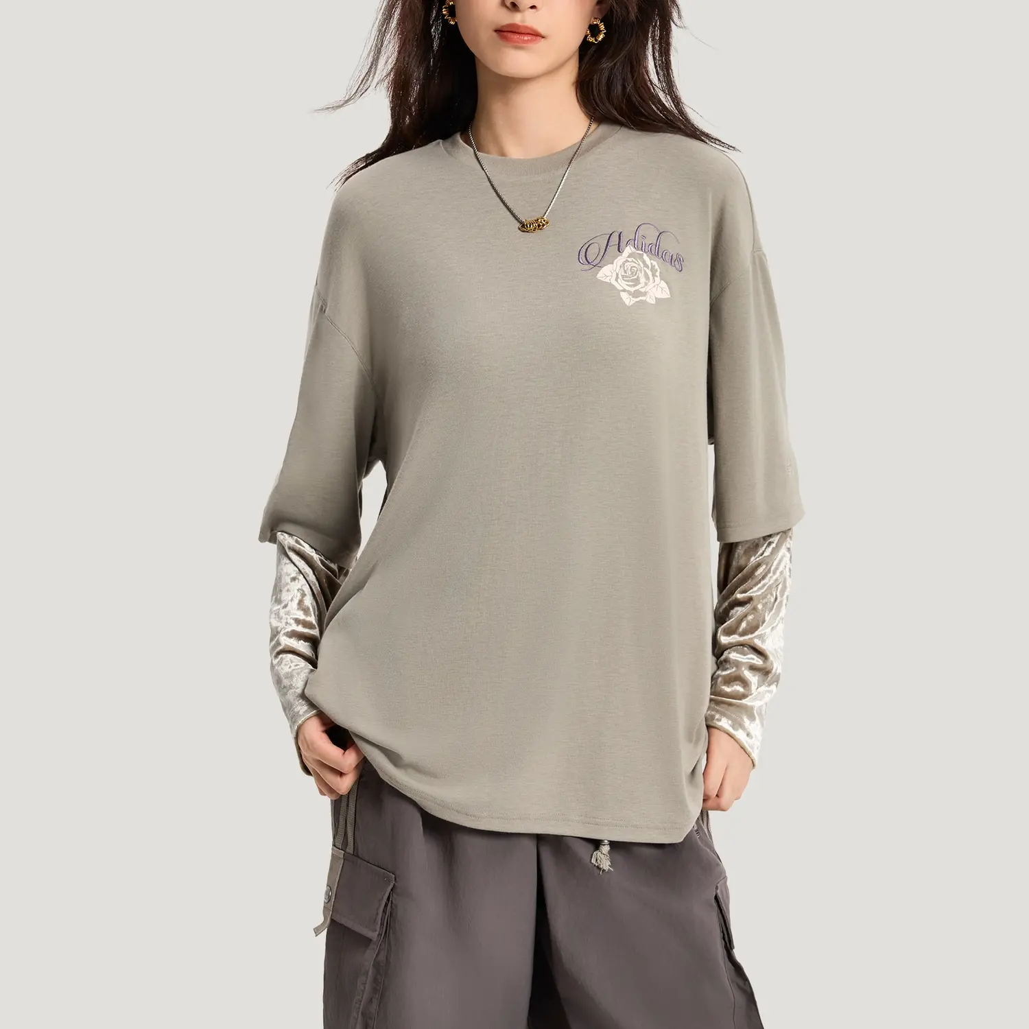 Футболка с рукавом реглан для женщин Adidas Originals, светло-sesame taupe — фото 4