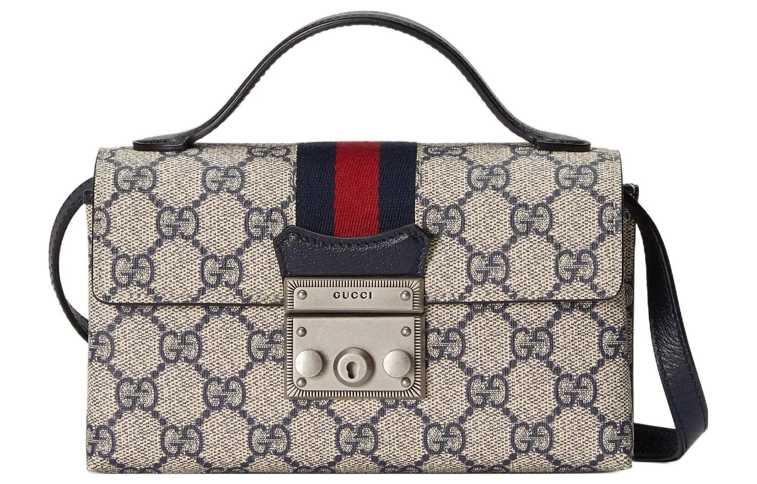 

Сумка-шоппер Gucci с кожаными вставками и замочком, миниатюрная, через плечо, женская