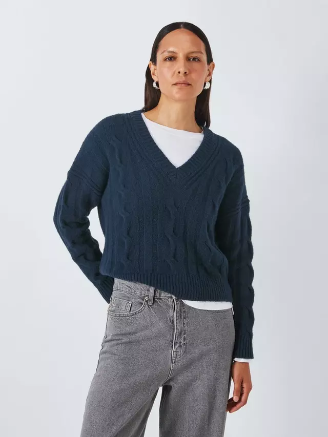 

Джемпер John Lewis V-Neck Soft Cotton Blend Cable Knit, цвет deep/sapphire/navy