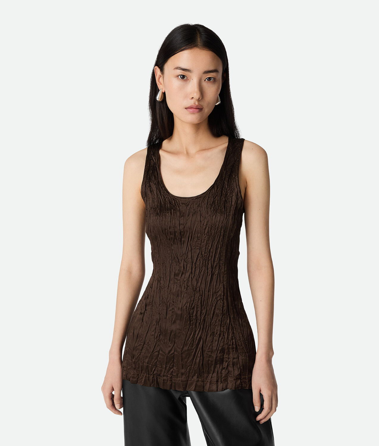 

Viscose satin crushed tank top BOTTEGA VENETA, черное дерево