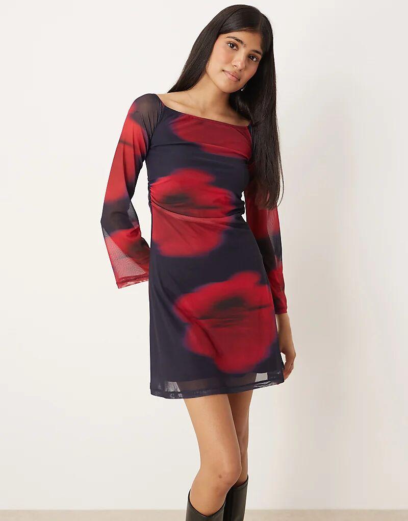 

Платье JJXX из сетки с длинными рукавами и цветочным принтом темно-синего цвета