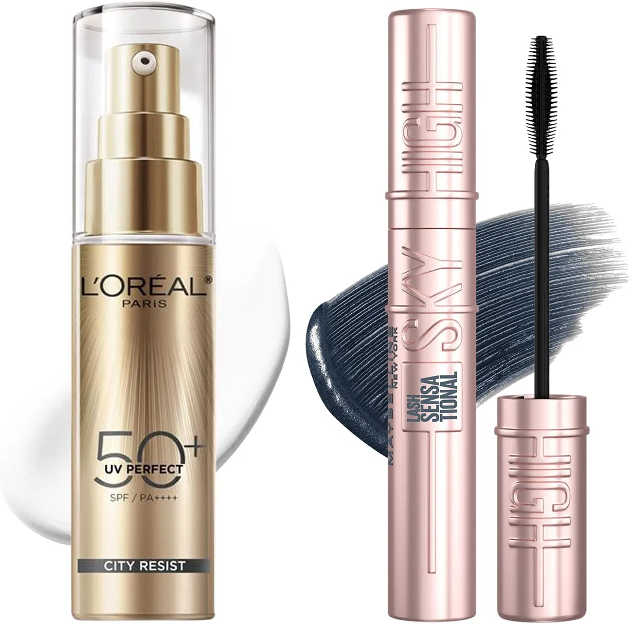 Набор: Тушь для ресниц Maybelline Skyhigh 07 Yugumo Greige + Солнцезащитный крем L'Oreal Paris UV Perfect Day Care SPF50+ PA++++ 30 мл