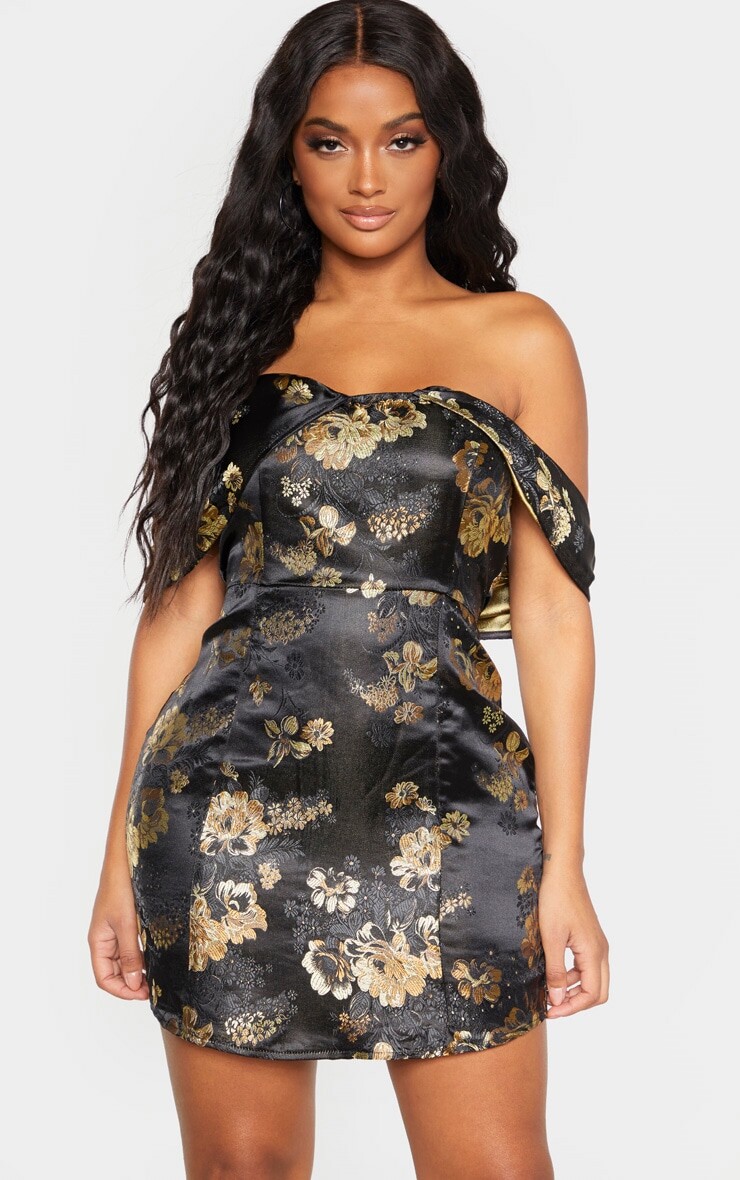 

PrettyLittleThing Черное облегающее платье с открытой спиной и цветочным принтом, Черный, PrettyLittleThing Черное облегающее платье с открытой спиной и цветочным принтом