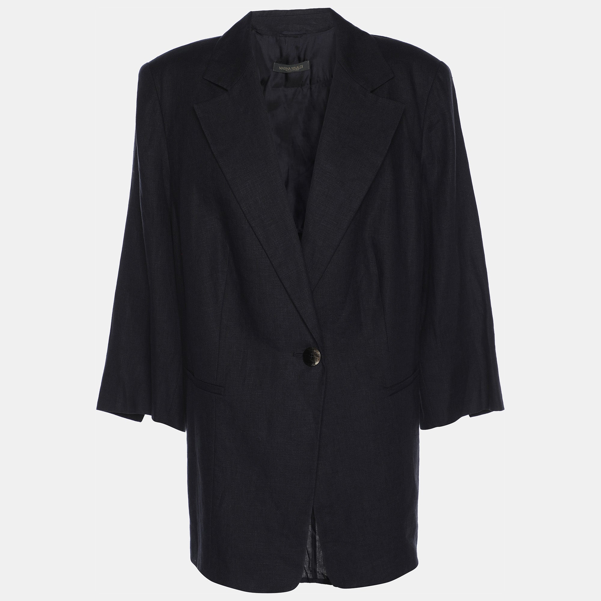 

Блейзер Marina Rinaldi из темно-синего льна, однобортный, с рукавами 3/4