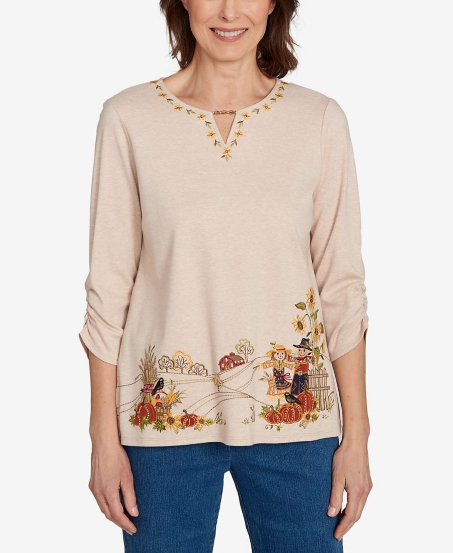 

Классическая женская блузка с круглым вырезом и каймой "Пугало" Alfred Dunner, Oatmeal