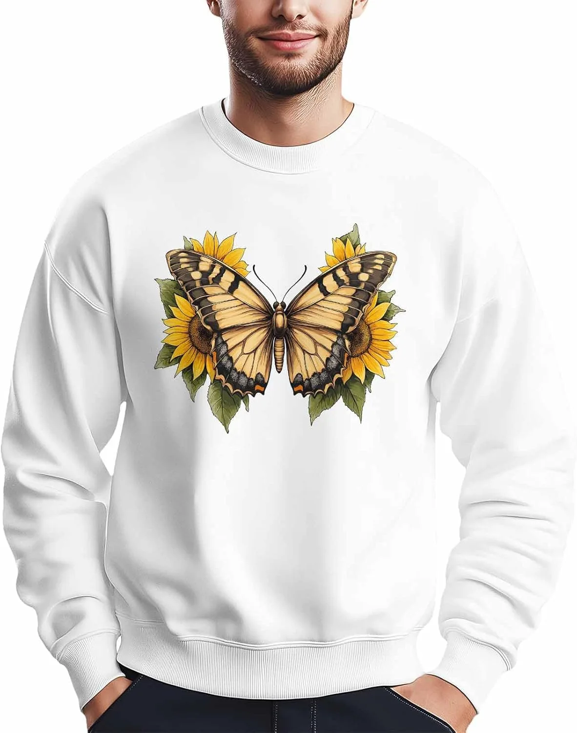 

Мужской свитшот с принтом бабочки и подсолнуха, желтый, лонгслив Winvebermior