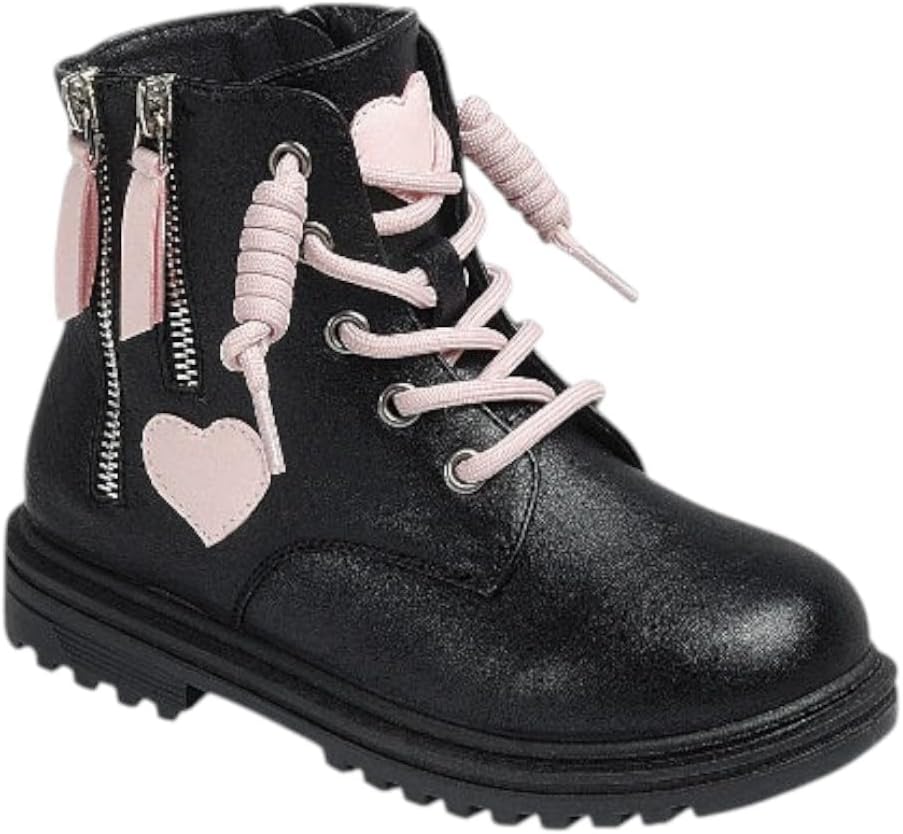 

Forever Link Девочки Ботинки с шнуровкой военные для маленьких и больших детей, Black/Pink