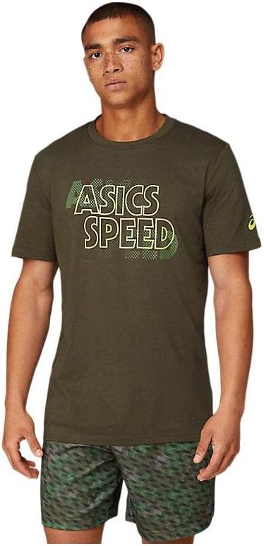 

Мужская тренировочная футболка ASICS с графическим принтом и коротким рукавом, размер 3 (2031C447), оливковый