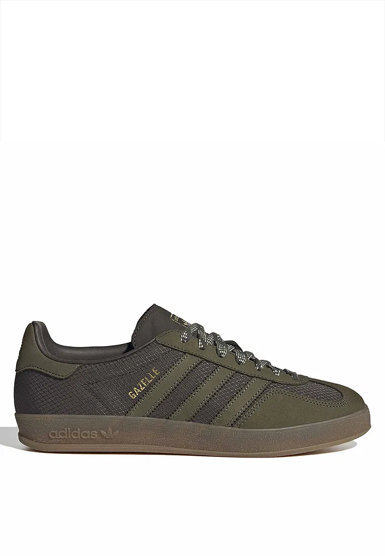 Кроссовки, Gazelle Indoor, Adidas, белый/оливковый