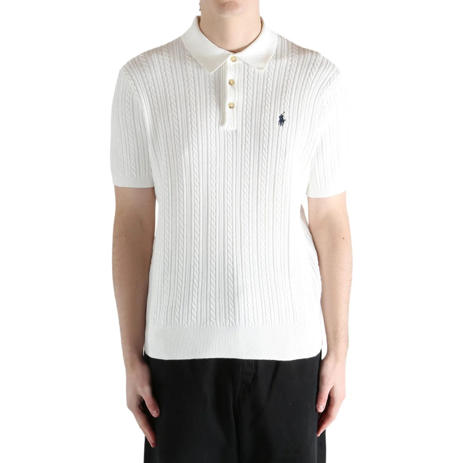 Поло из кабельной вязки Polo Ralph Lauren, White & Marine Blue — фото 3