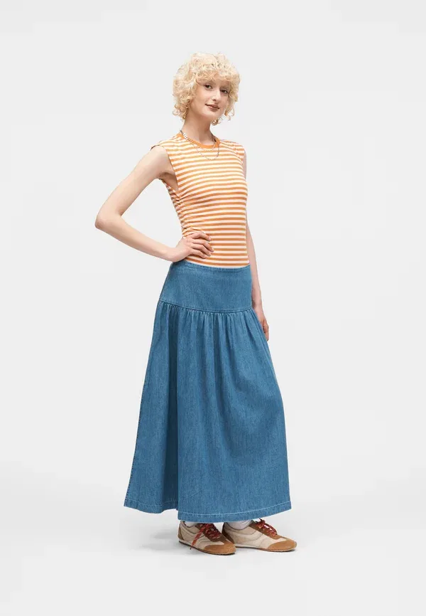 Юбка макси с заниженной талией Grantham Denim Skirt Gap, средняя стирка — фото 2