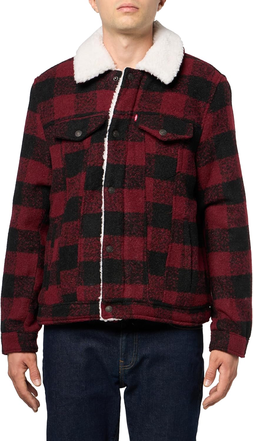 

Мужские шерстяные клетчатые куртки Levi's с подкладкой из шерпы, Red/Black
